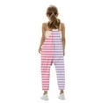 thumbnail image 6 of Jinhomg Jumpsuit for Little Girls 2025 Trendy Color Block Striped Print Bib Overalls Casual Comfy Spaghetti Straps Onesie Long Pants with Pockets Holiday Sales Purple 9 Years, 6 of 9