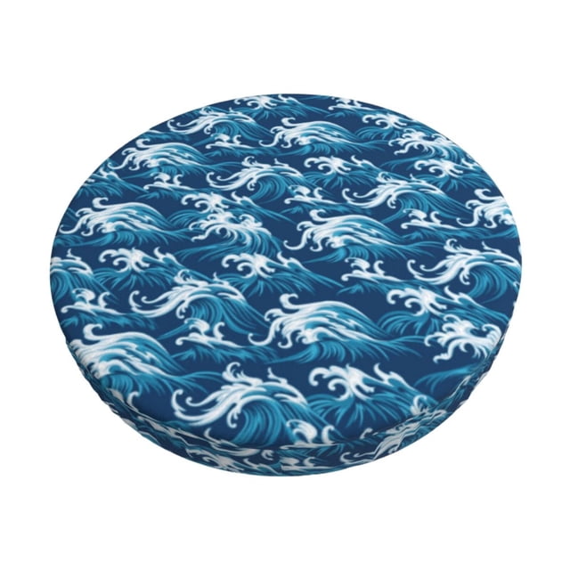 Disketp Sea Water Wave Funda Redonda para Taburete, Funda de Cojín para Silla de Bar Suave y Elástica-14 inch