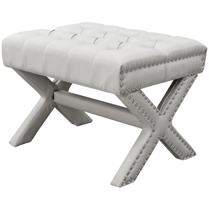 Brika Home Tufted XLegs Ottoman in Cream White and Silver