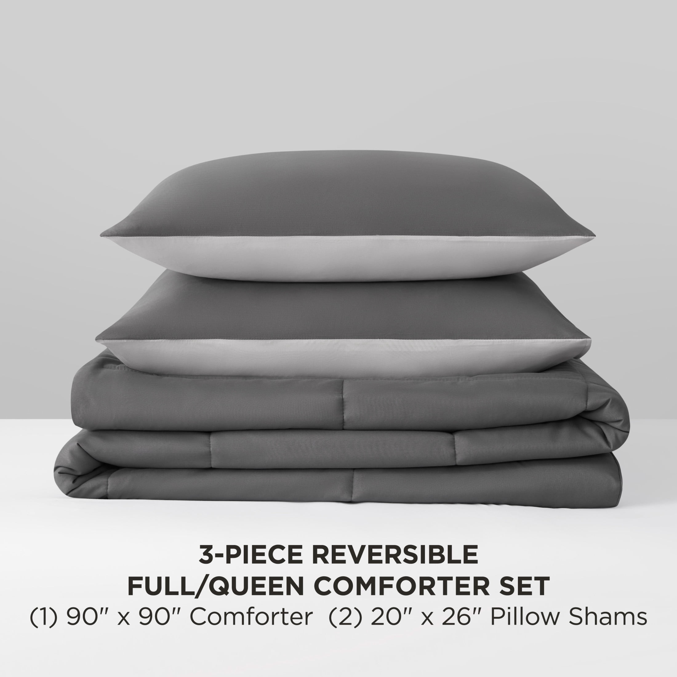 The Sheet Lab Reversible Box Stitch Comforter Set, 3-Piece Full/Queen – Dark Grey/Light Grey