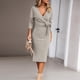 thumbnail image 5 of Vestido suéter tejido para mujer suéteres acanalados suaves vestido informal de otoño para mujer, 5 of 8