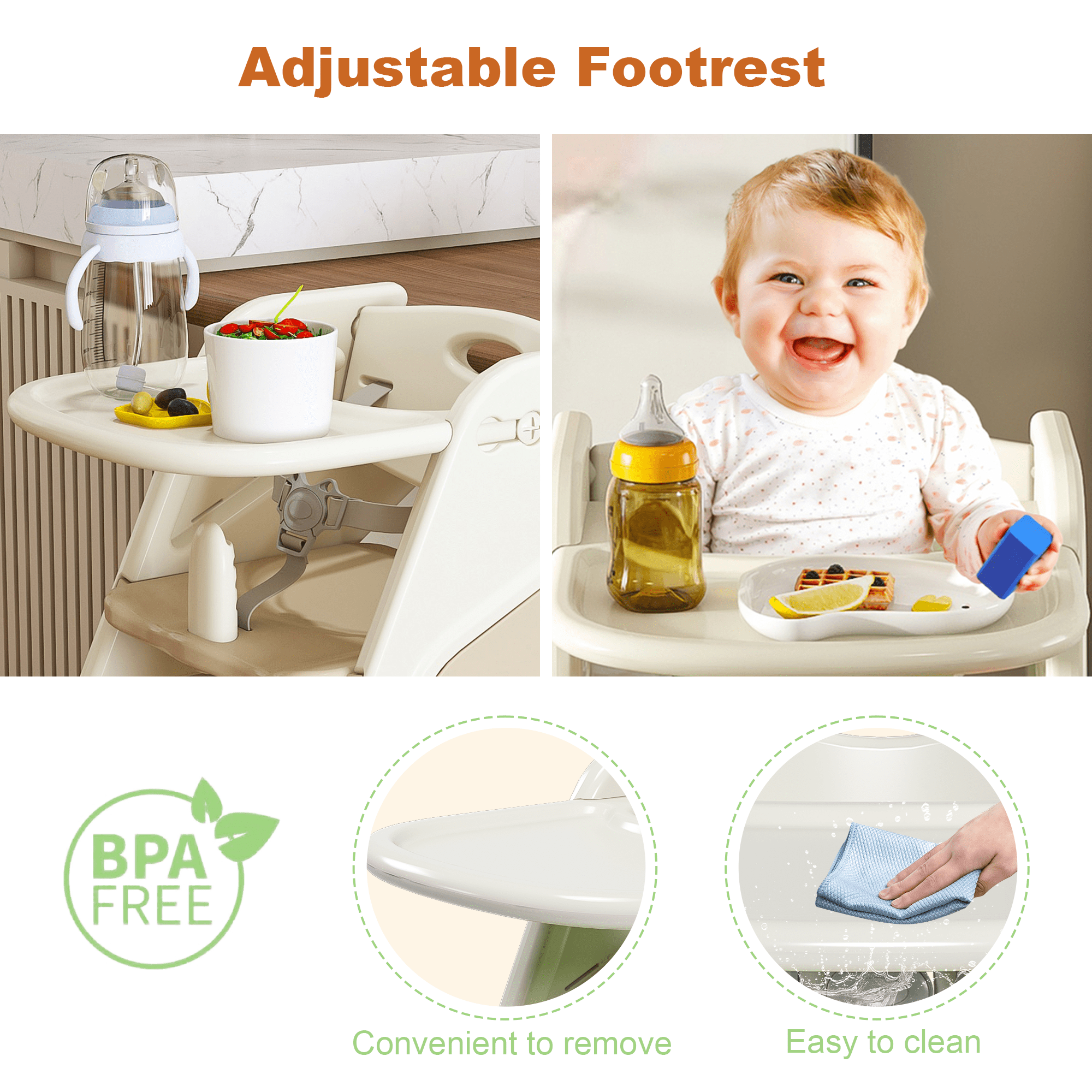 Wohh 3 in 1 Multi Functional Growing Up Dining Chair for Eating, Convertible Baby High Chair Toddler Learning Tower & Step Stool, Adjustable Height with 5-Point Harness, Removable Tray(Beige)