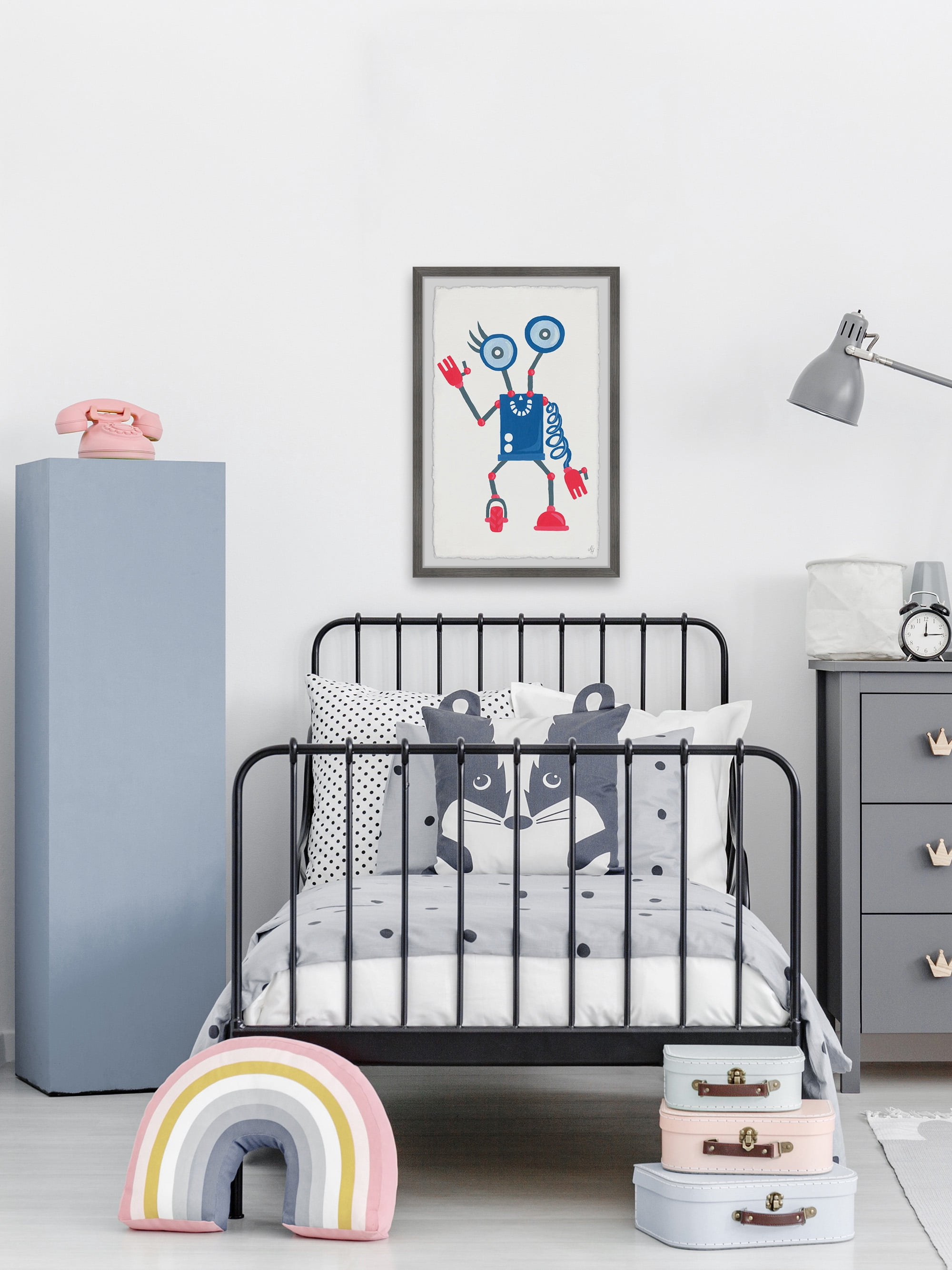Marmont Hill Quirky Robot Framed Wall Art, 12.00" x 1.50"