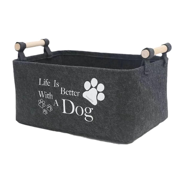 Caja de almacenamiento de juguetes para mascotas, cesta de almacenamiento de juguetes, asas de madera, cesta plegable de gran capacidad para cosas de gato