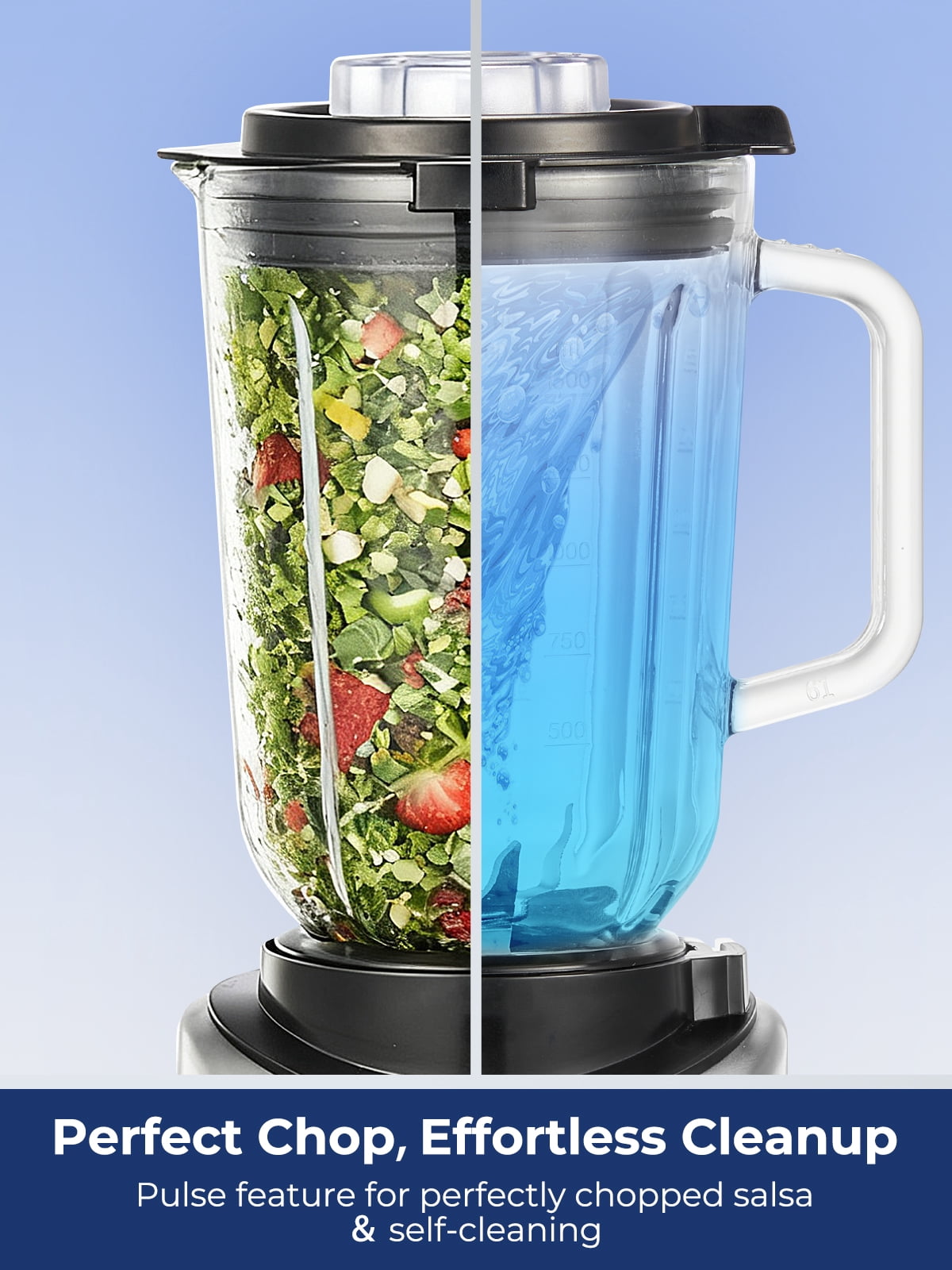 FOHERE Professional Countertop Blender, 50Oz Glass Jar, 1300W Peak Power, BPA-Free, Smoothie Maker with Presets & 5 Speeds, 20Oz Tritan to-go Cup, Ice Crusher for Home Use