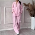 thumbnail image 6 of Guiexla 2 Pcs/Set Women Plus Size Shirt Trousers Set Solid Color Long Sleeves V Neck Blouse High Waist Loose Wide Leg Pants Set Casual Commute Outfit, 6 of 7
