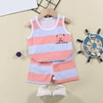 thumbnail image 2 of enyan Toddler Boy Clothes Outfits Kid Summer Hawaiian Print T-Shirt + Elastic Waist Pockets Elastic Shorts 2PCS Set Boys Baby Clothes Light Pink,5-6 Years, 2 of 7
