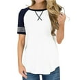 thumbnail image 2 of Summmer Inleife Women's Casual Color Matching Striped Round Neck Blouse Short Sleeve Basic Tee Tops, 2 of 6