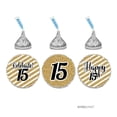 thumbnail image 1 of Milestone Chocolate Drop Labels Trio, Fits Hershey's Kisses Party Favors, 15th Birthday, 216-Pack, Not Real Glitter, 1 of 1