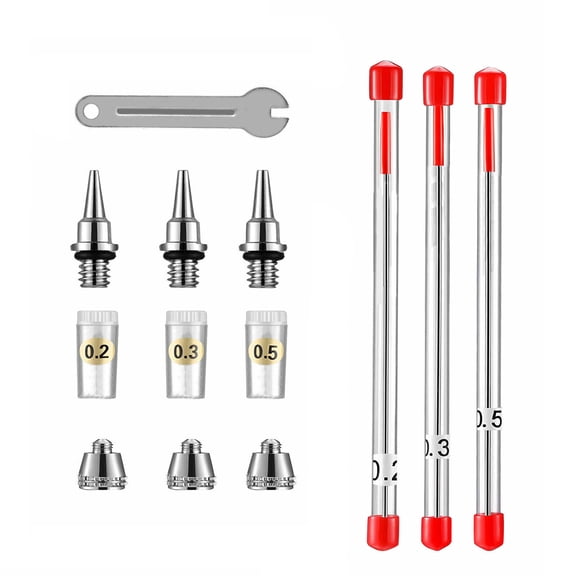 Professional Airbrush Needle and Nozzle Set Stainless Steel Needles, Brass Spray Nozzles, and Nozzle Spanner