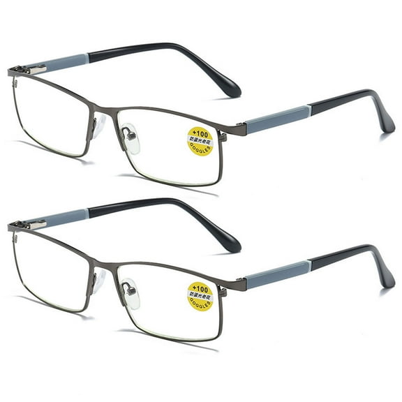 2 Pairs of Men Anti-blue light Reading Glasses 1.00 Metal Business Business Rectangular Spring Hinges Gunmetal Readers  1.0