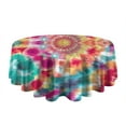 thumbnail image 5 of Colorful Tie Dye Pattern Round Tablecloth 60"x60",Wrinkle Wipeable Table Cloth for Kitchen Dining Room Picnic Patio Party, 5 of 6