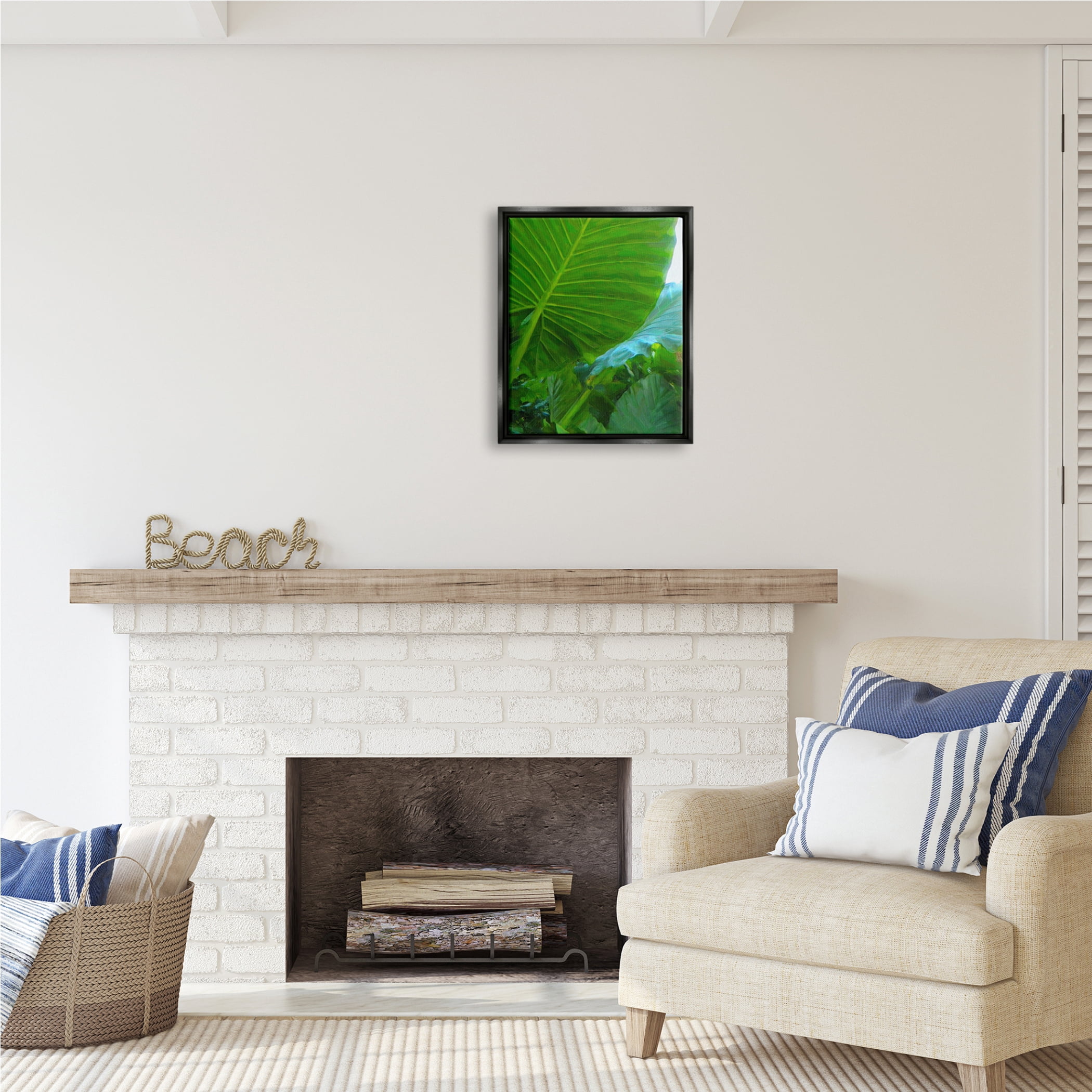 Stupell Industries Green Palm Leaf Painting Botanical & Floral Photography Black Floater Framed Art Print Wall Art, 17 x 21