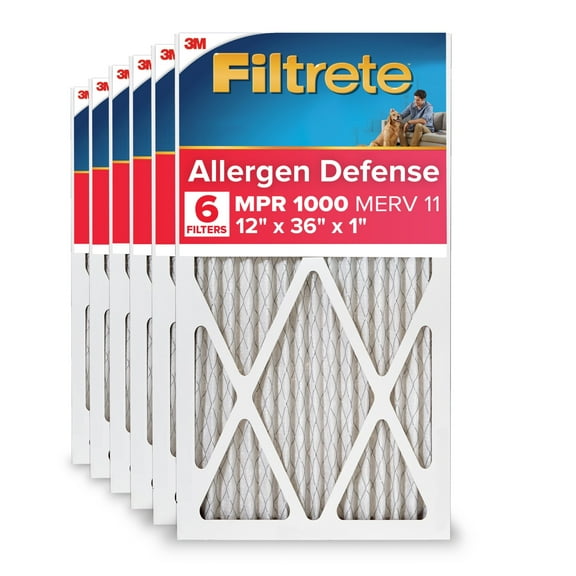 Filtrete 12x36x1 HVAC Furnace Air Filter, MPR 1000 MERV 11, Allergen Defense, 6 Pack
