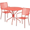 thumbnail image 2 of BizChair Commercial Grade 35.25" Round Coral Indoor-Outdoor Steel Patio Table Set with 2 Square Back Chairs, 2 of 5