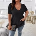thumbnail image 3 of Yesfashion Womens Elegant Plus Size  Summer Short Sleeve Sweaters Tops V Neck Cable Knit Lightweight Shirts, 3 of 5