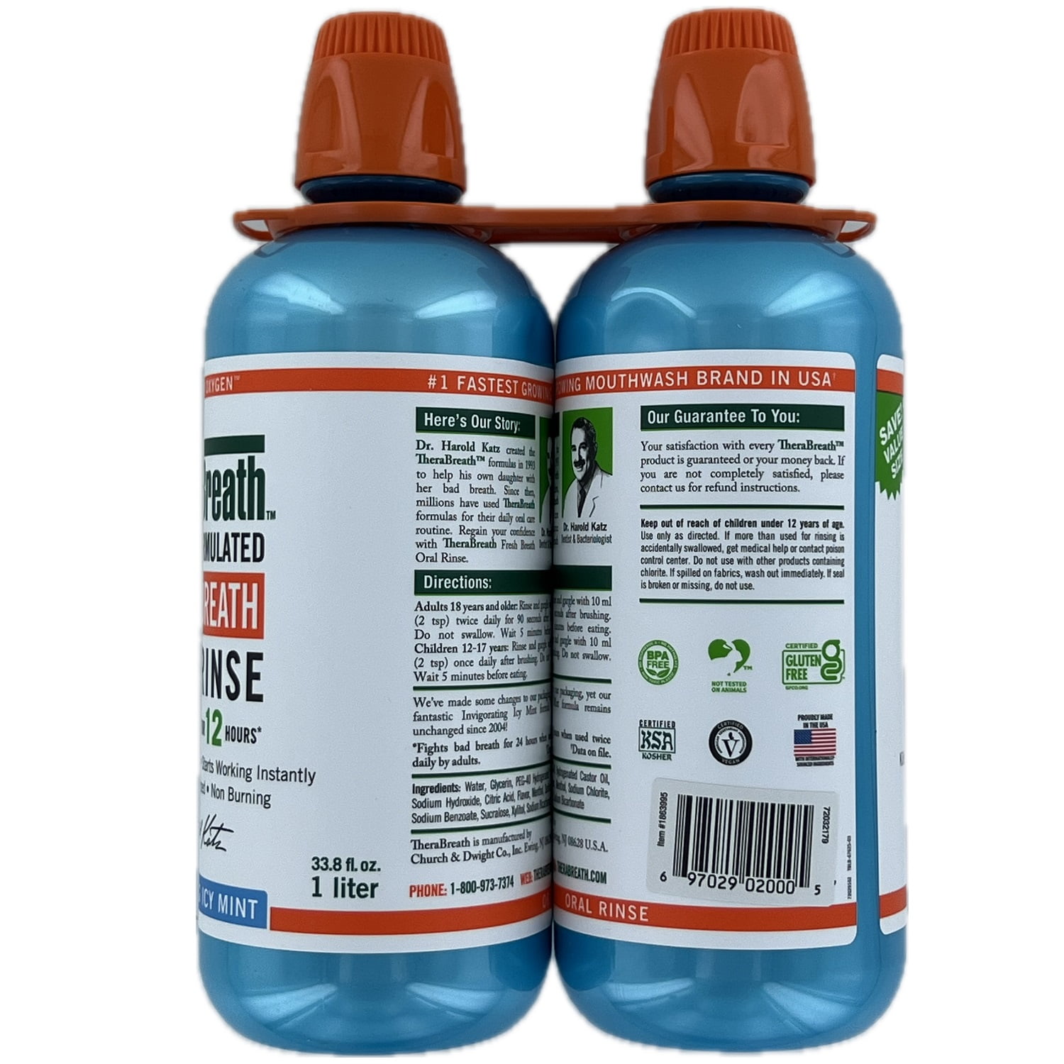 TheraBreath Fresh Breath Oral Rinse, Invigorating Icy Mint, 33.8 Fl Oz (2 Pack)