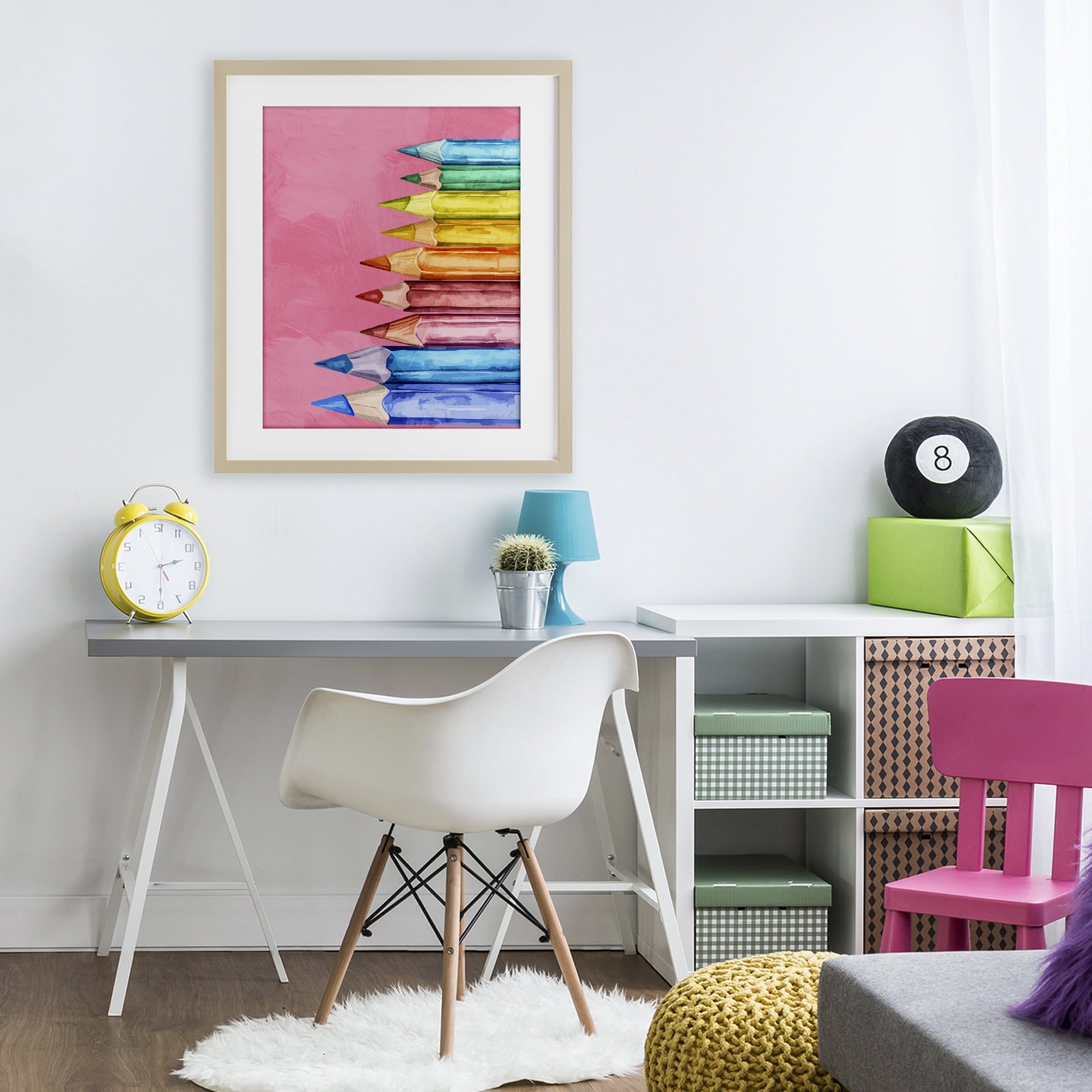 Stupell Industries Vibrant Pencils on Pink Birch Framed Print Under Glass, design by Kim Allen
