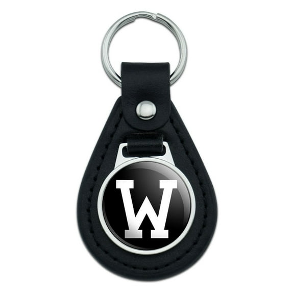 Letter W Initial Black White Black Leather Keychain