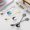 thumbnail image 4 of 1 Pc Stainless Steel Coffee Fork with Star and Moon Design Dessert Fork Tableware Kitchen Tools Mini Demitasse Espresso Fork for Sugar Tea Drink Ice Cream Stirring, 5.2x0.47 Inch, Black Fork, 4 of 9
