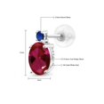 thumbnail image 5 of Gem Stone King 14k White Gold Red Created Ruby and Blue Created Sapphire Earrings for Women (2.46Cttw, GemstoneJuly Birthstone, Oval 8X6MM, Round 2.5MM), 5 of 5
