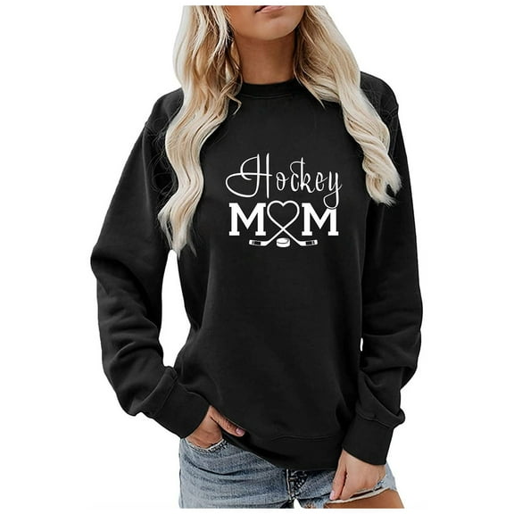 Hockey Mom Sweatshirt for Women Oversized Letter Print Drop Shoulder Tops Crewneck Lightweight Fashion Pullover Shirts