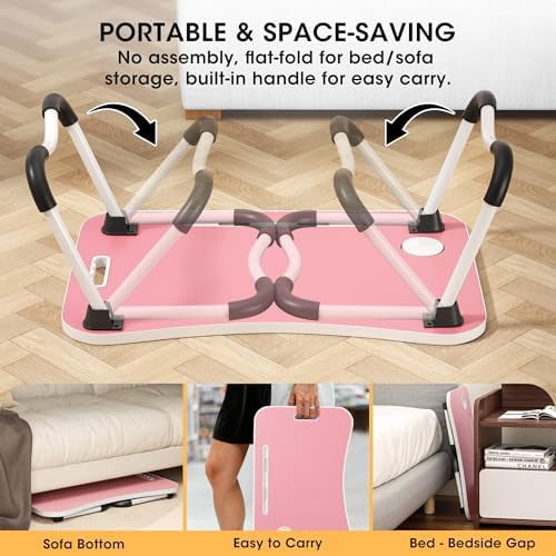 Folding Lap Desk, 23.6 Inch Wood Laptop Bed Desk with Cup Holder, Portable Bed Table for Working Writing Reading & Eating for Bed, Sofa, Couch, Floor - Pink