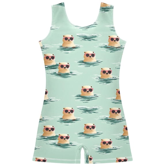Gymnastics Leotard Sleeveless Otter Stretchy Dance Bodysuit Breathable Athletic Ballet Yoga Outfit for Ages 3-14