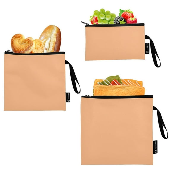 Haosy 3 Pack Reusable Ziploc Bags BPA Free Healthy Food Storage Bag Leakproof Sandwich Snack Freezer Bags Light Orange