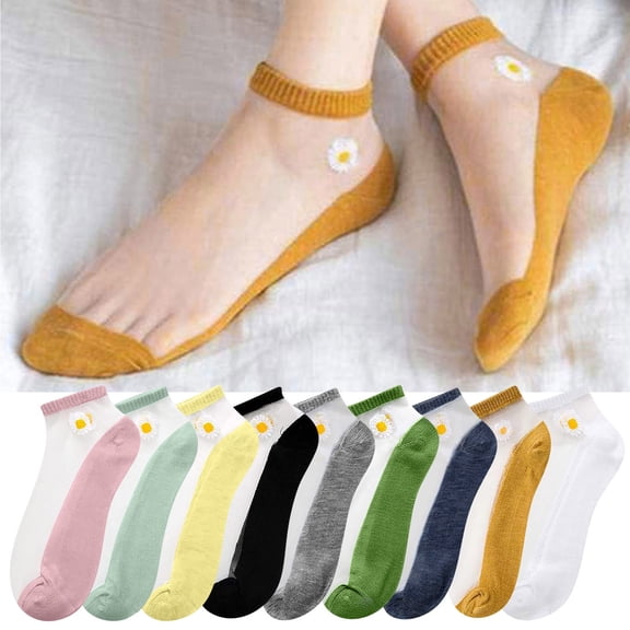 Helii 5 Pairs Socks for Women LightWeight Thin Floral Embroided Sheer Non Slip Casual Boot Socks Moisture Wicking No-Show for Daily Wear Leisure Summer Beige