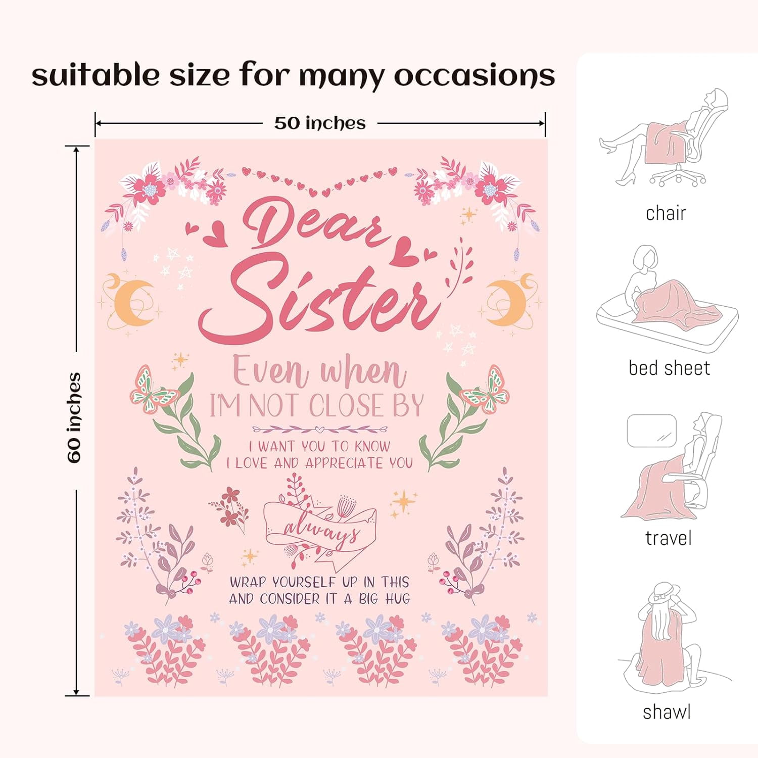 Sister Gifts Blanket, Sisters Gifts from Sister on Mother's Day, Blanket Present for Sisters on Valentine's Day, Happy Birthday Sister, to My Sister Gift Throw Blanket