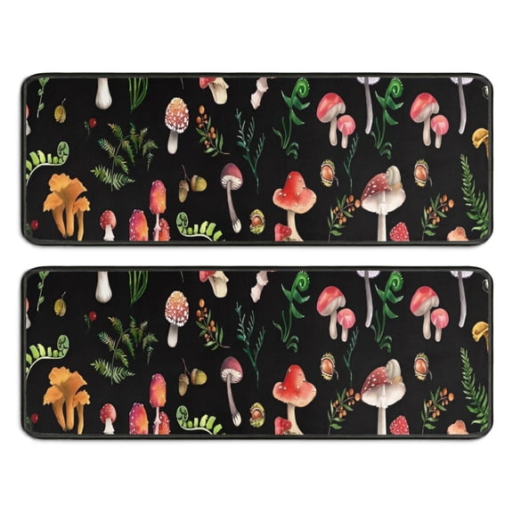 Kitchen Rugs Sets Of 2,Red Mushroom Leaf Black Pattern Anti Fatigue Kitchen Mat Rugs Non Slip Washable,Decorative Kitchen Floor Mats for Kitchen,Sink,Laundry,17"x47" 17"x47"