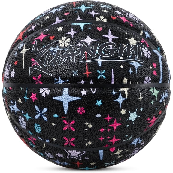 Kuangmi Cross Star Graffiti Basketball Size 7 Colorful PU Material 29.5 inches Indoor and Outdoor Universal Trendy Enthusiast Basketball Training and Entertainment Ball
