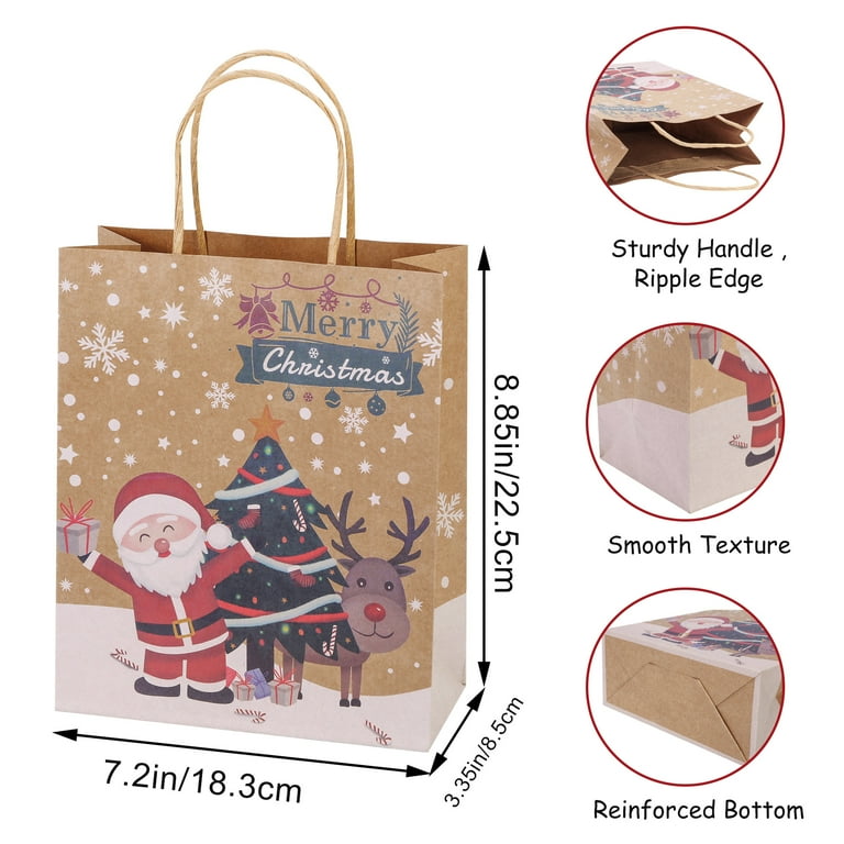 24 Christmas Kraft Gift Bags for Holiday Paper Gift Bags