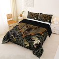 thumbnail image 2 of Castle Fairy Animal Deer Hunting King Size Comforter Sets 3pcs,Owl Bull Skull Leaves Comforters King Size,Brown Dark Green Cream,Black Reversible,1 Comforter and 2 Pillowcases, 2 of 6