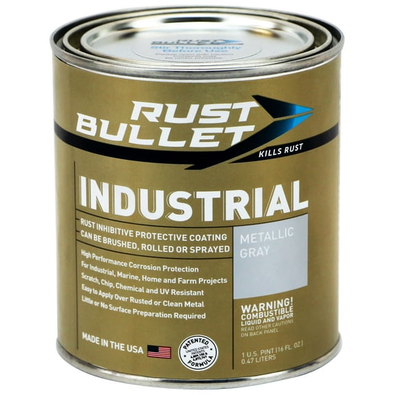 Rust Bullet Industrial - Metallic Gray - Pint - Rust Preventative Coating for Industrial, Marine, Home and Farm Projects, Chip and UV Resistant, Durable Finish