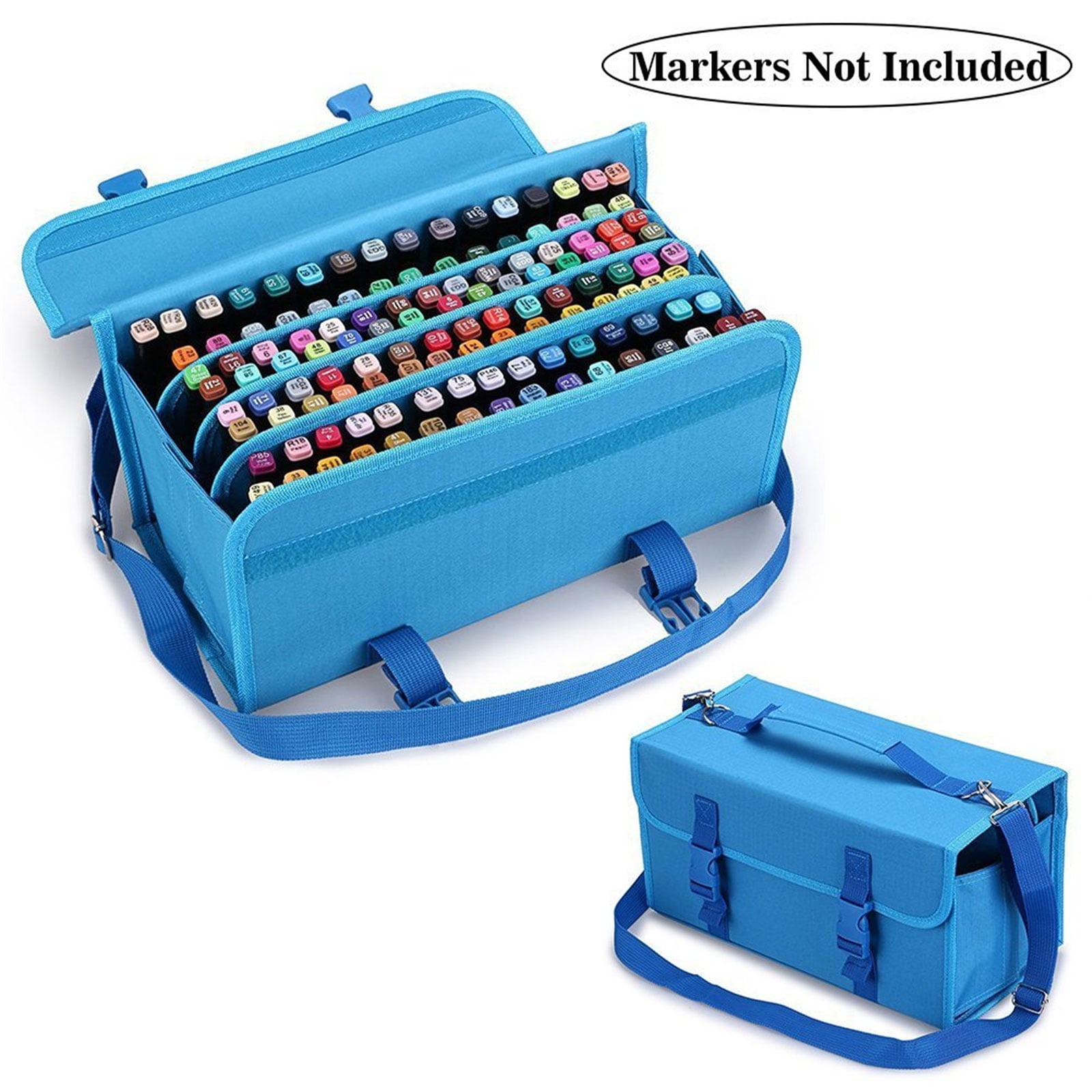 Marker Organiser Case for 120 Markers, Marker Storage Bag, Art Marker Pen Carrying Bag with Shoulder and Handle Strap