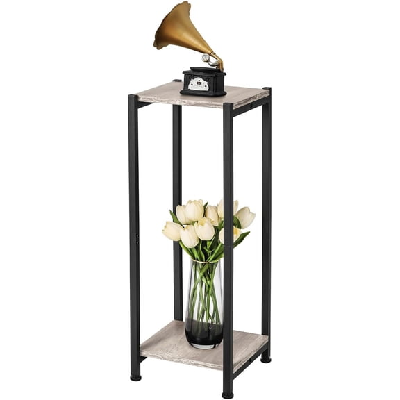 Tall Plant Stand Indoor,31 Inch Plant Stands,2 Tier Metal Plant Stand with Heavy Duty Wood,Greige and Black