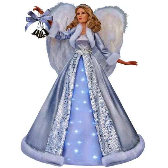 The Ashton-Drake Galleries Carol of the Bells Angel Portrait Doll with Glowing Skirt Plays Carol of the Bells Song Poseable with Feathered Wings Silver Bells and Holiday Gown 24-inches