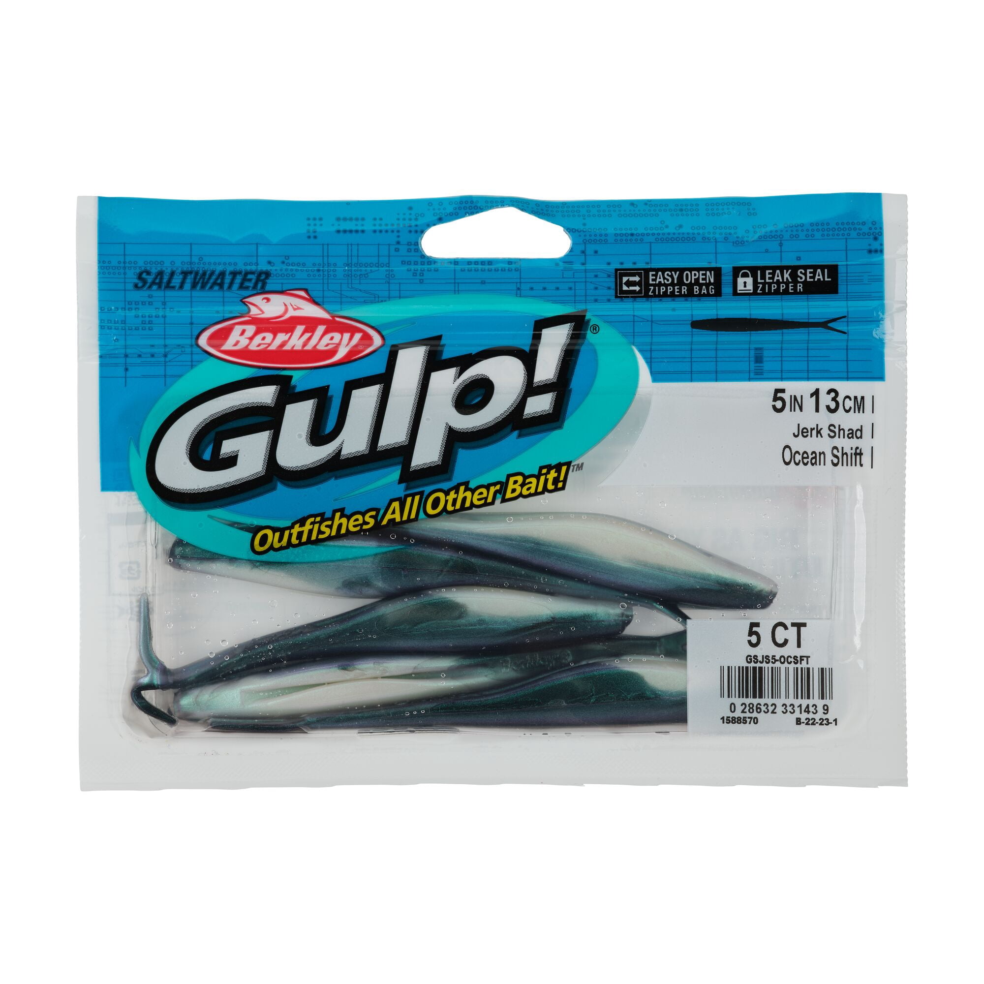 Berkley Gulp!® Saltwater Jerk Shad, 5 in, Jerkbaits, Ocean Shift (5 Count)