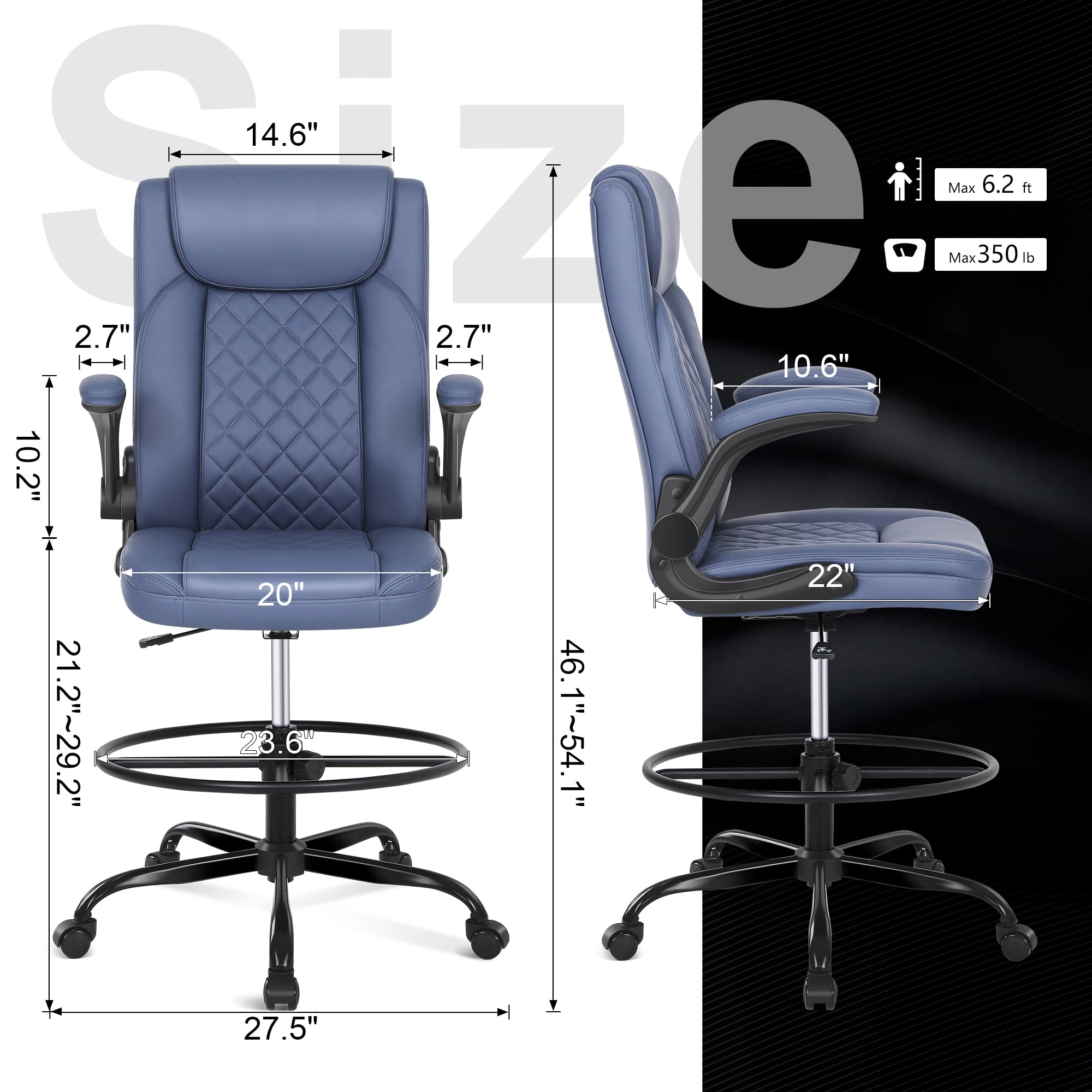 Misolant Drafting Chair, Tall Office Chair for Standing Desk, Standing Desk Chair with Adjustable Height and Flip-up Arm, Leather Drafting Chair, High Office Chair for Counter Height Desk