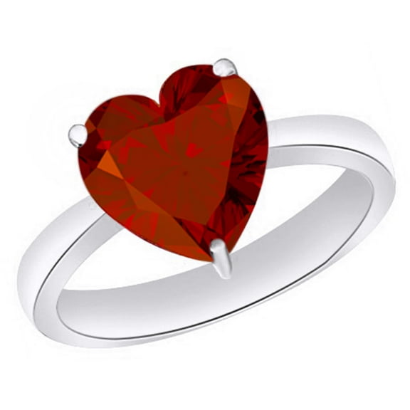 Heart-Cut Simulated Red Garnet January birthstone Solitaire Ring In 14K White Gold Over Sterling Silver (0.25 Cttw)