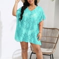 thumbnail image 2 of Tqyyweavej Plus Size Beach Cover Up for Women Lace Sheer Short Sleeve Dresses Solid Color Loose V Neck Bathing Suit Coverups XL-4XL, 2 of 5