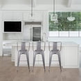 thumbnail image 4 of Leejay Gray 24 inch High Back Metal Barstool with Gray Vegan Leather Seat,Set of 3, 4 of 5