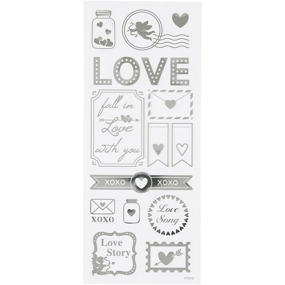 No Author Stickers Love, sheet 10x24 cm, approx. 14 pc, silver, love, 1sheet