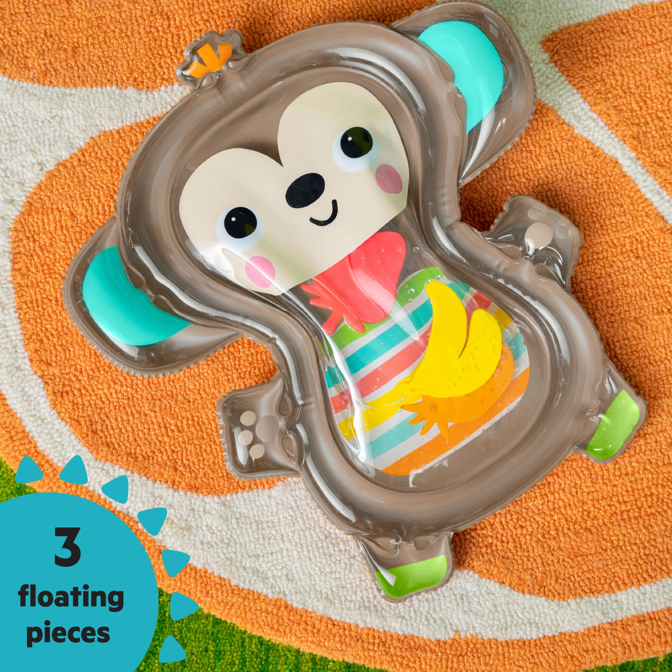 Bright Starts Hungry Monkey Tummy Time Water Mat, Newborn, Unisex