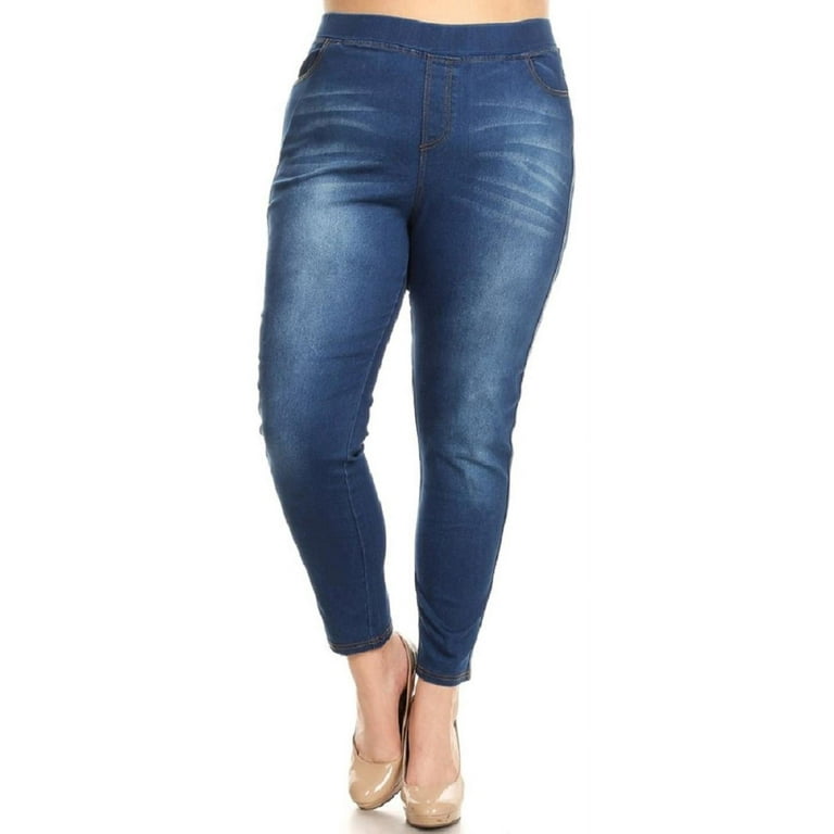 Jvini Women s Pull On Skinny Jeans Stretch Denim Jean Jeggings Regular Length Medium Blue Wash