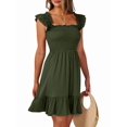 thumbnail image 2 of Women's Sleeveless Square Neck Smocked Ruffle Backless Boho Short Sundress Dress for Summer Beach Green S, 2 of 9