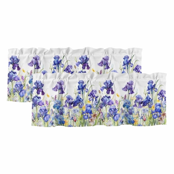 Blue Spring Floral Valances for Windows, Watercolor Flowers Summer Botanical Light Filtering Kitchen Curtains, Rod Pocket Window Valance Curtains for Living Room Bedroom, 42" W x 12" L, 2 Panels