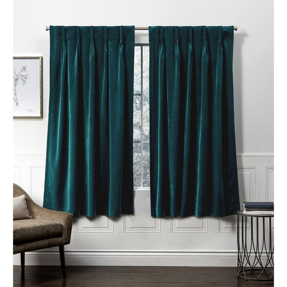 Exclusive Home Curtains Velvet Heavyweight Hidden Tab Top Curtain Panel Pair, 52×84, Teal